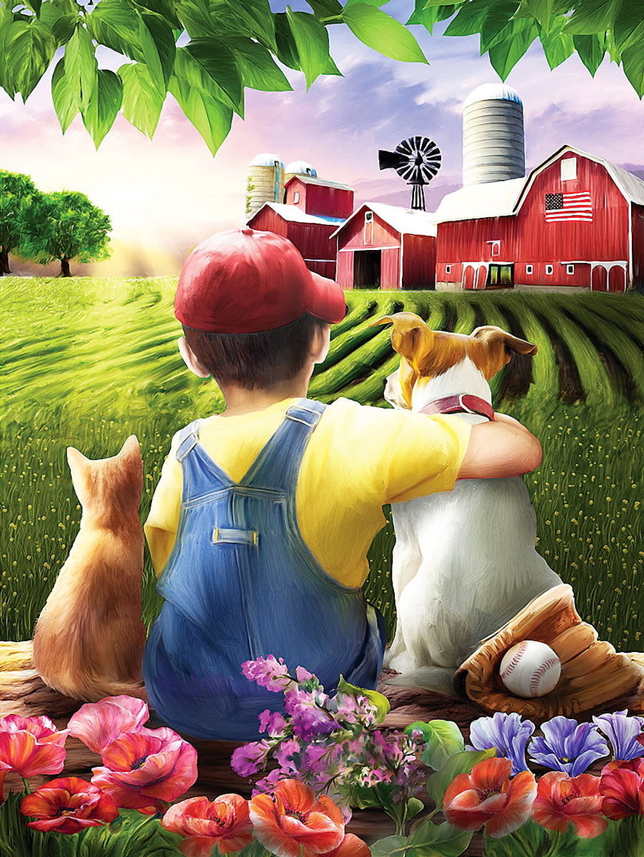 №2157399 - пес, кот, друзья, мальчик - оригинал