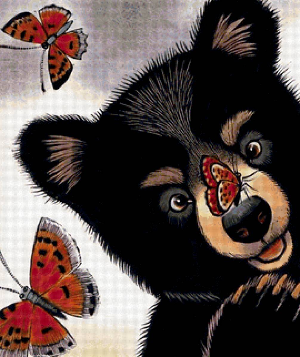 мишка - бабочки, мишка - предпросмотр