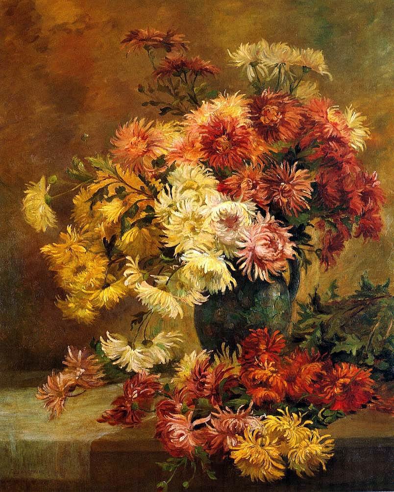 цветы в вазе - ваза, цветы, хризантемы, гобелен - оригинал