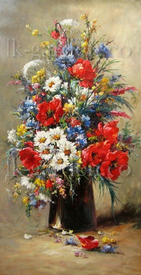 цветы в вазе - цветы, гобелен, хризантемы, ваза, ромашки, маки - оригинал
