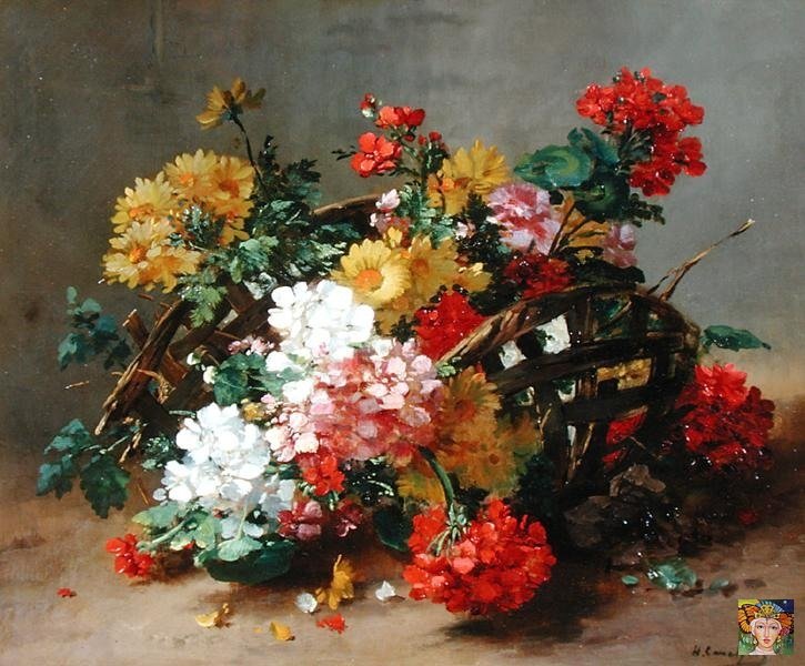 цветы, гобелен, узоры - поле, цветы, гобелен, лукошко - оригинал