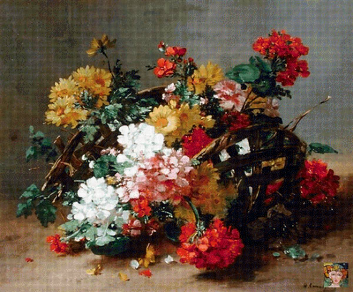 цветы, гобелен, узоры - лукошко, гобелен, цветы, поле - предпросмотр