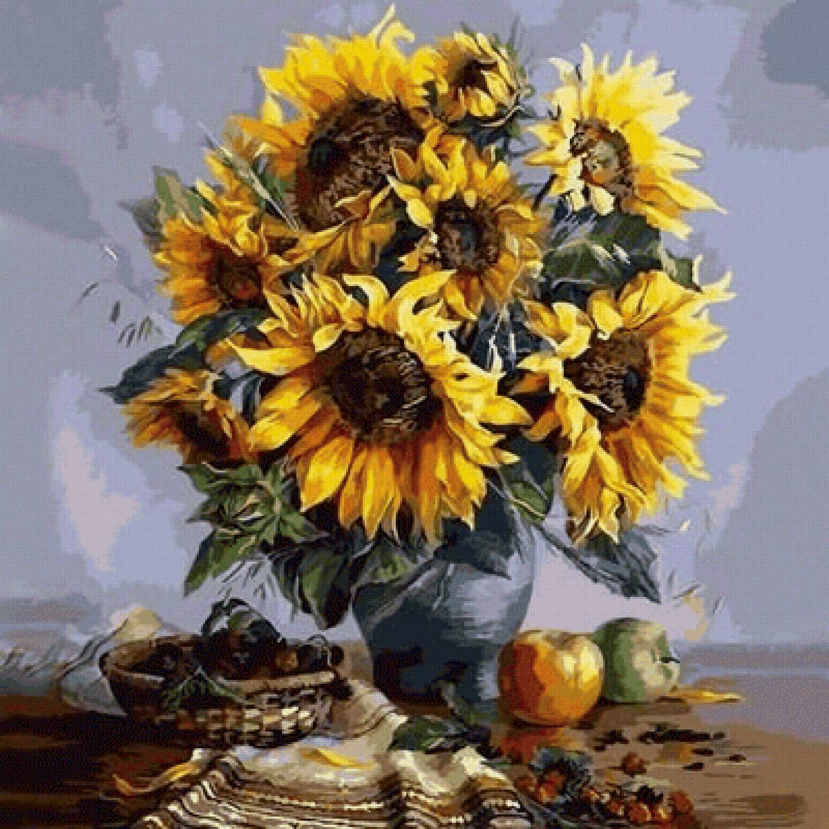 подсолнухи - подсолнухи, ваза, цветы - предпросмотр