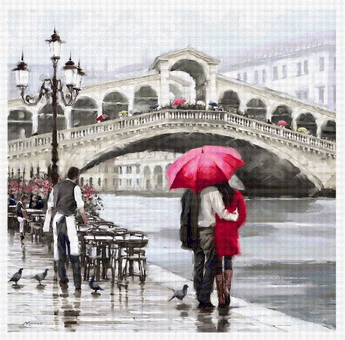 Двое - зонт, мост, пара - предпросмотр