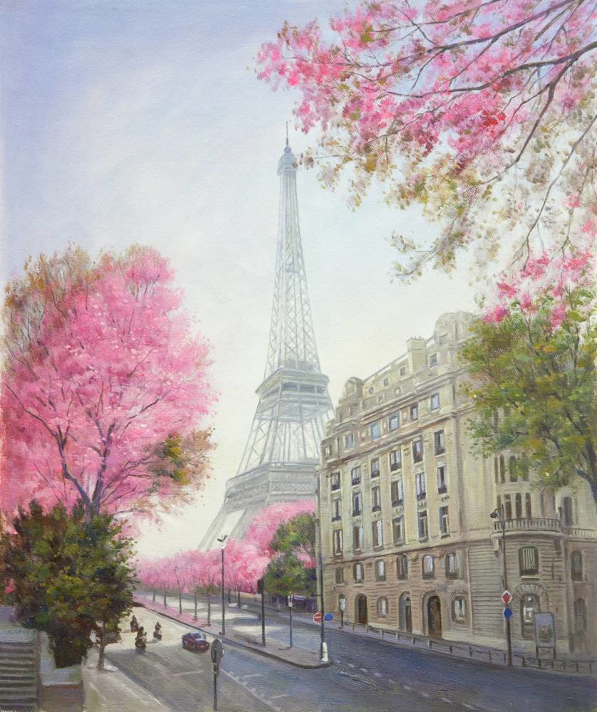Париж (Художник А.Ромм) - париж, пейзаж, весна, улица, город, эйфелева башня - оригинал