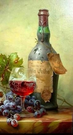 Натюрморт - виноград, бокал, вино - оригинал