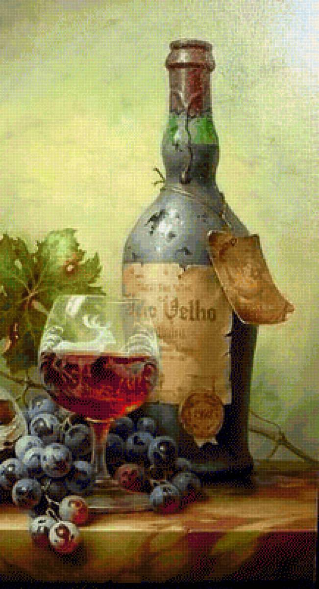 Натюрморт - бокал, виноград, вино - предпросмотр