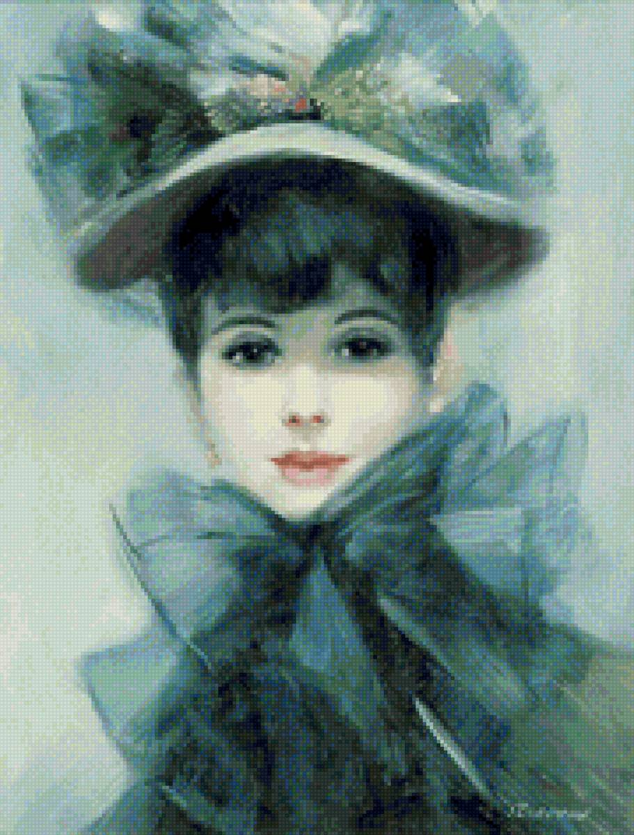 Прекрасная дама. По картине Ф.Дж. Стревенса - дама, по картине художника стревенса, женское лицо, портрет - предпросмотр