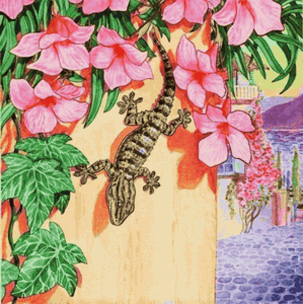 Хамелеон - хамелеон, цветы - предпросмотр