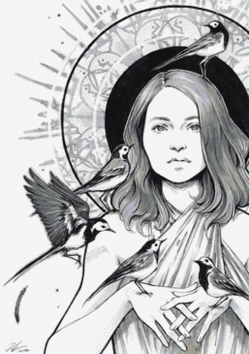 Девушка с птицами - предпросмотр