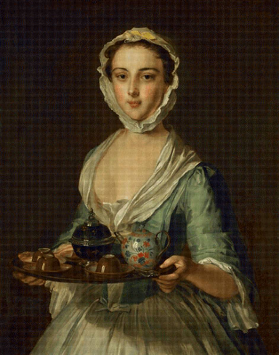 Philip Mercier. Девушка с подносом (Ханна- горничная художника) - живопись, девушка, 18 век, портрет - предпросмотр