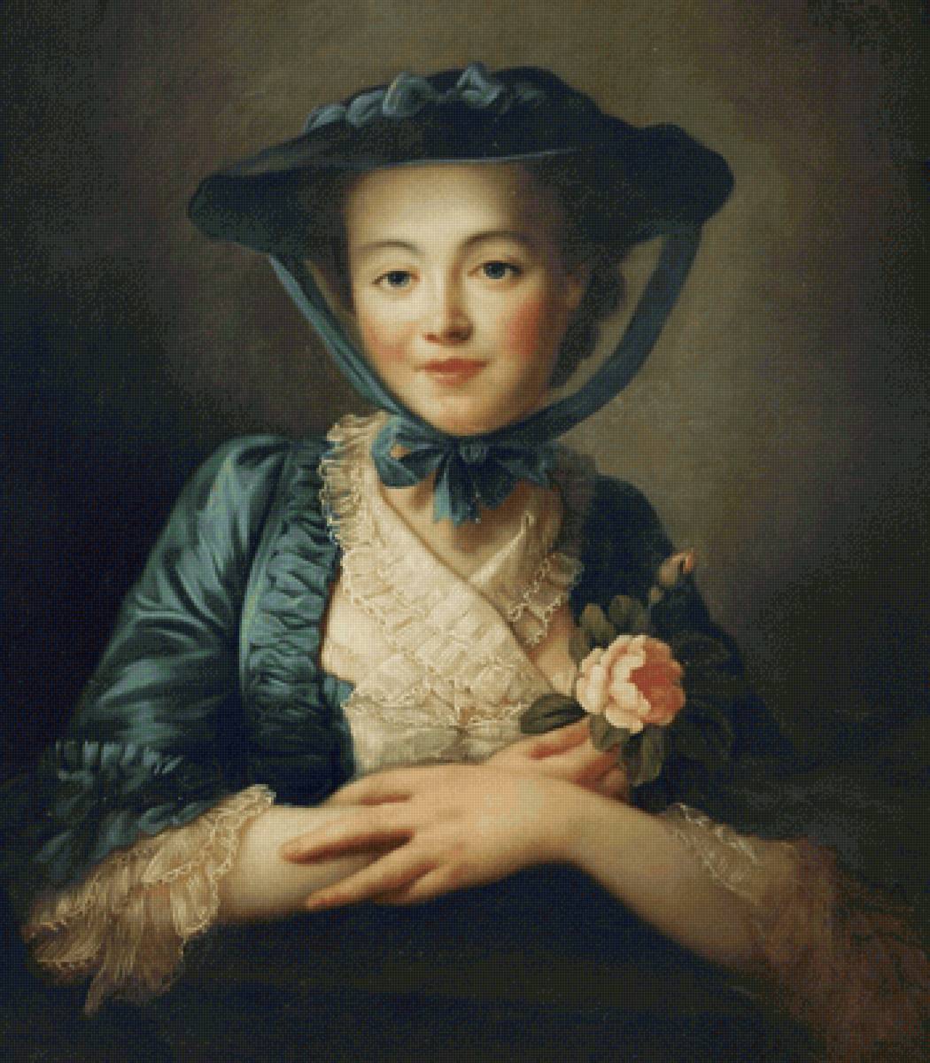 François Hubert Drouais. Портрет девушки с розой - портрет, живопись, 18 век, девушка - предпросмотр