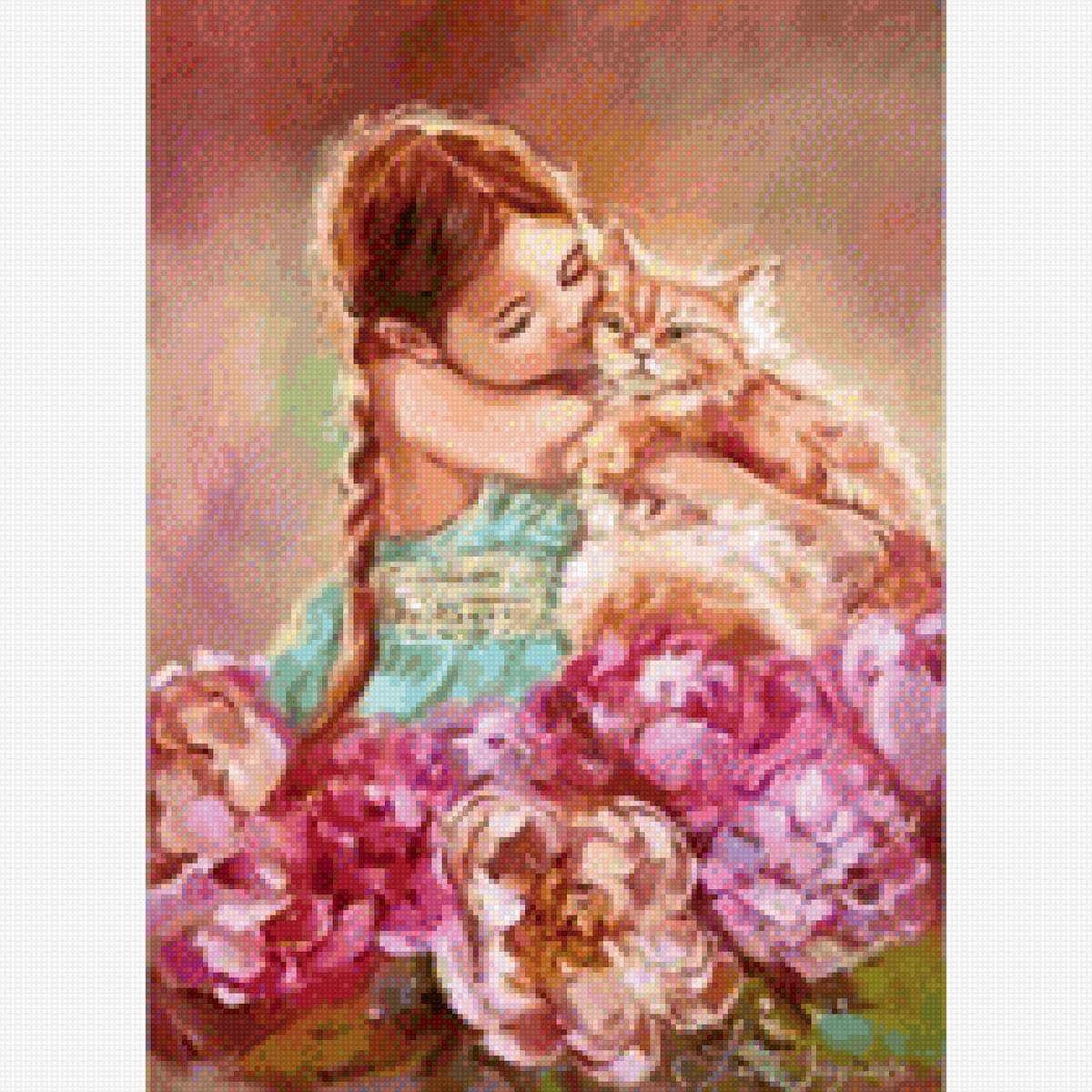 Друзья - девочка, кот - предпросмотр