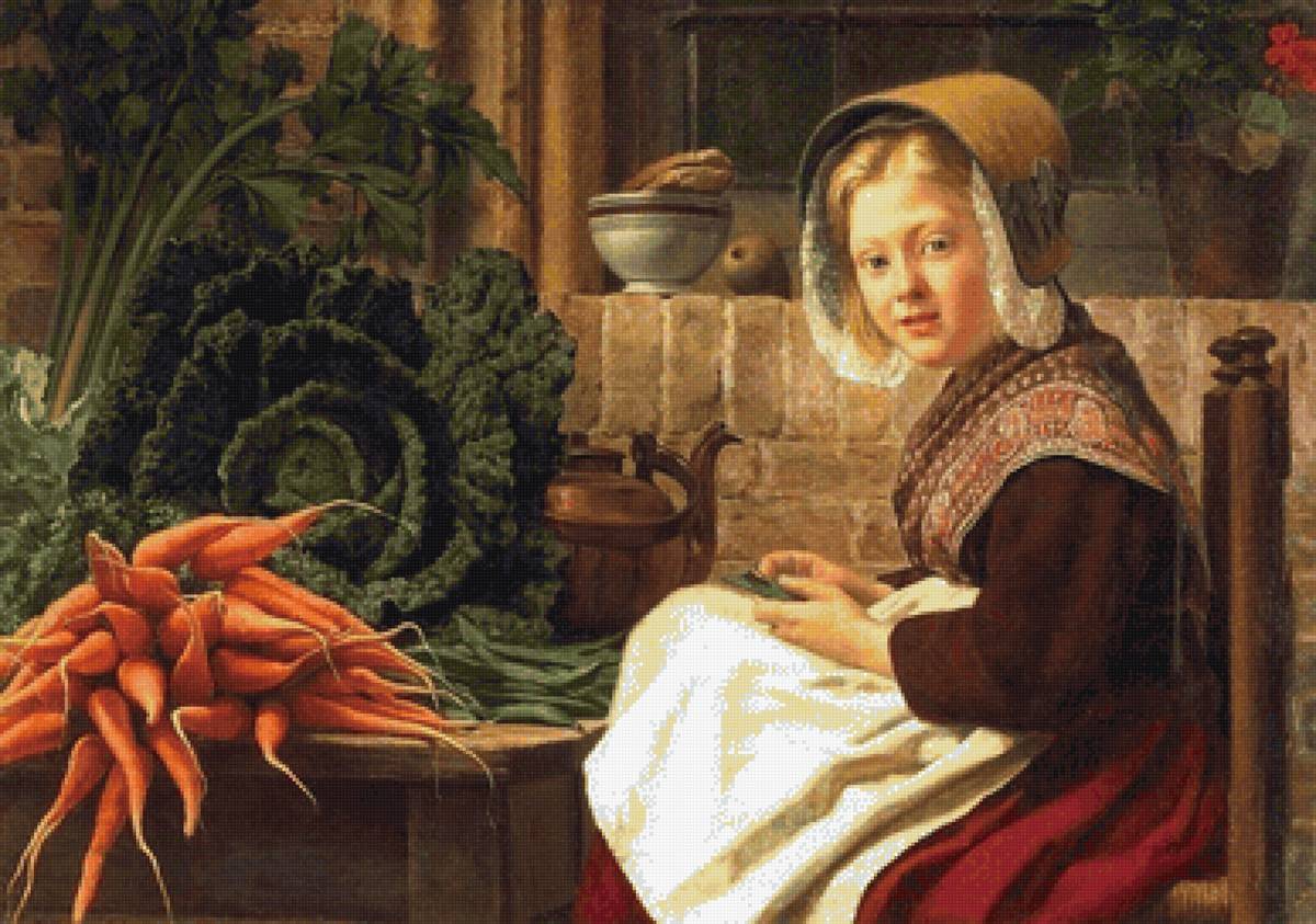 Продавец овощей - девушка, овощи - предпросмотр