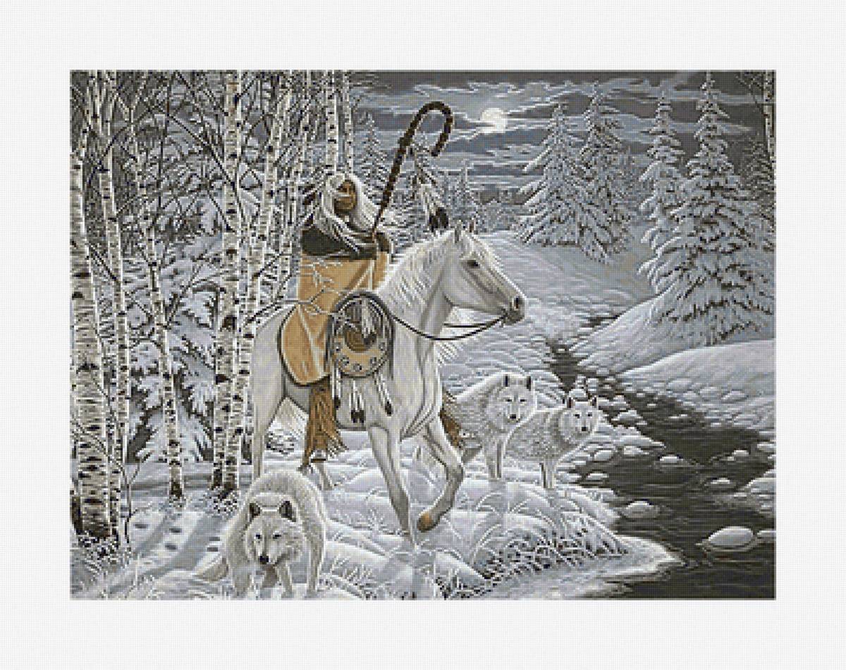 №2160115 - всадник, волки, шаман, горы, лес, лошадь, река, ночь, зима - предпросмотр