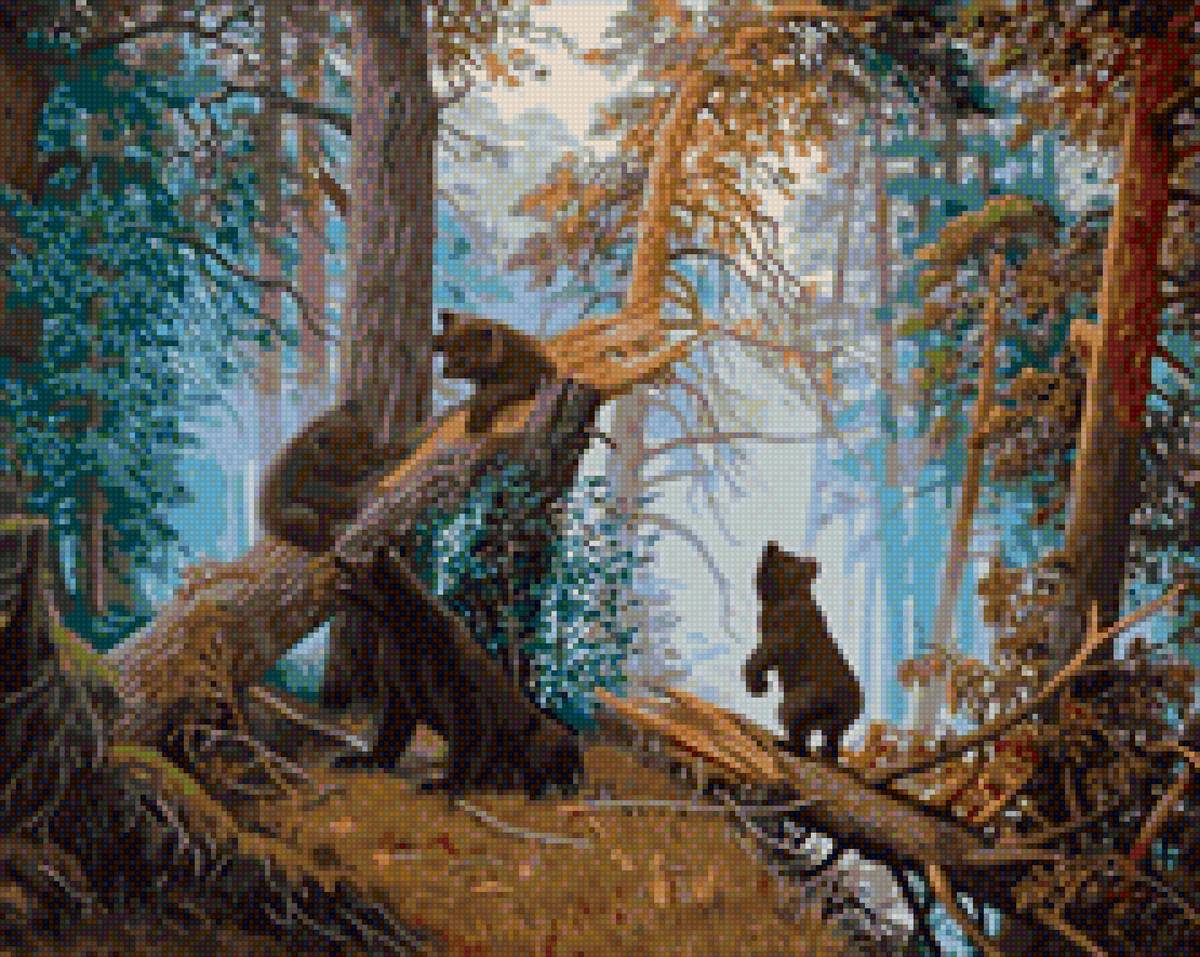 Мишки в лесу - медведь, лес - предпросмотр