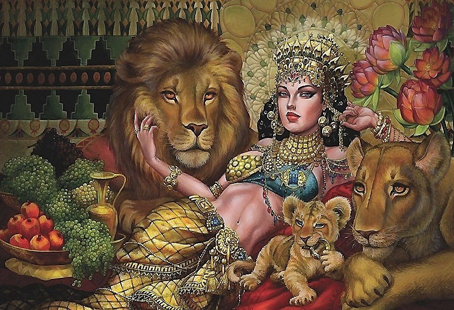 Царственные - девушки ближнего востока, львы, jozef szekeres - оригинал