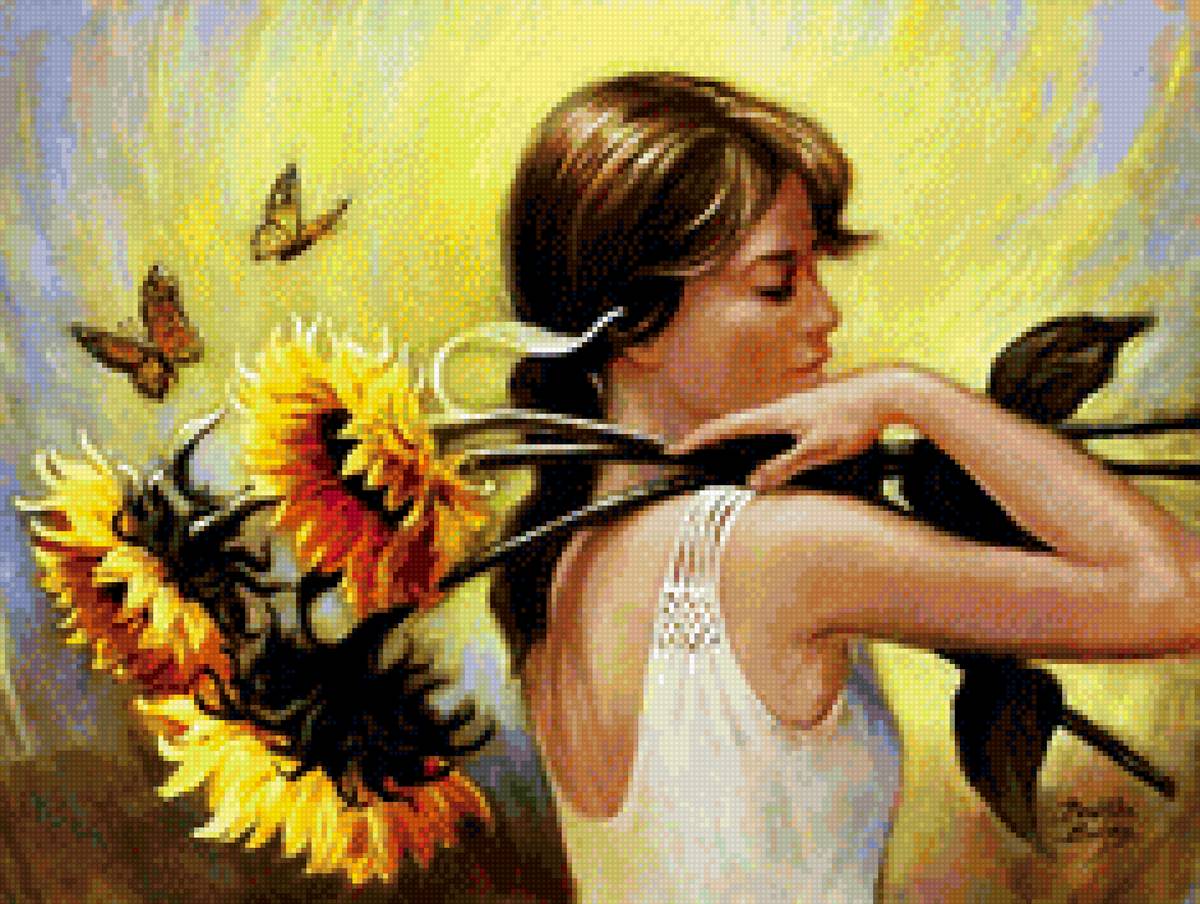 Девушка с подсолнухами - подсолнух, девушка - предпросмотр