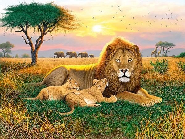 семья львы львята природа африка - оригинал