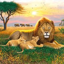 Схема вышивки «семья львы львята природа африка»