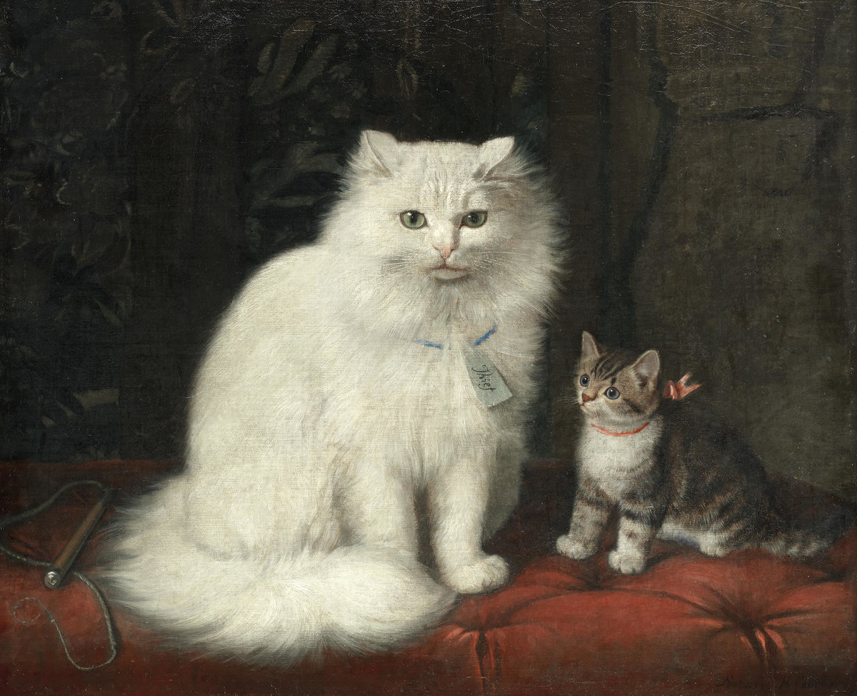 Horatio Henry Couldery. Кошка с котёнком - 19 век, котенок, кошка, живопись - оригинал