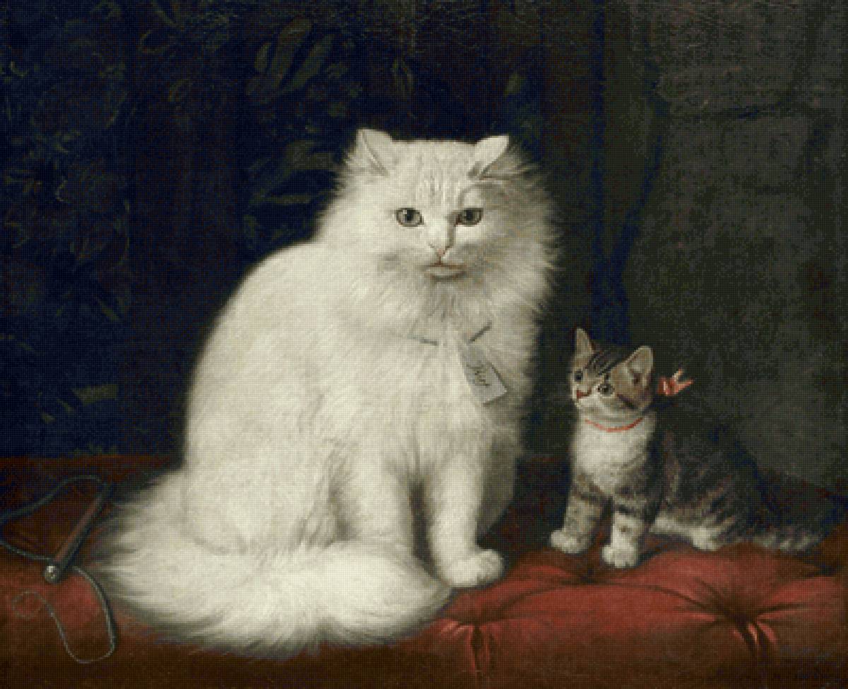 Horatio Henry Couldery. Кошка с котёнком - живопись, котенок, 19 век, кошка - предпросмотр
