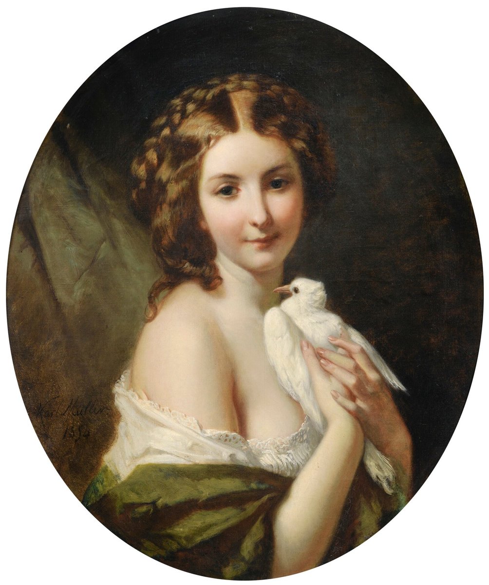 Karl Friedrich Johann von Müller. Девушка с голубем - девушка, портрет, голубь, 19 век, живопись - оригинал