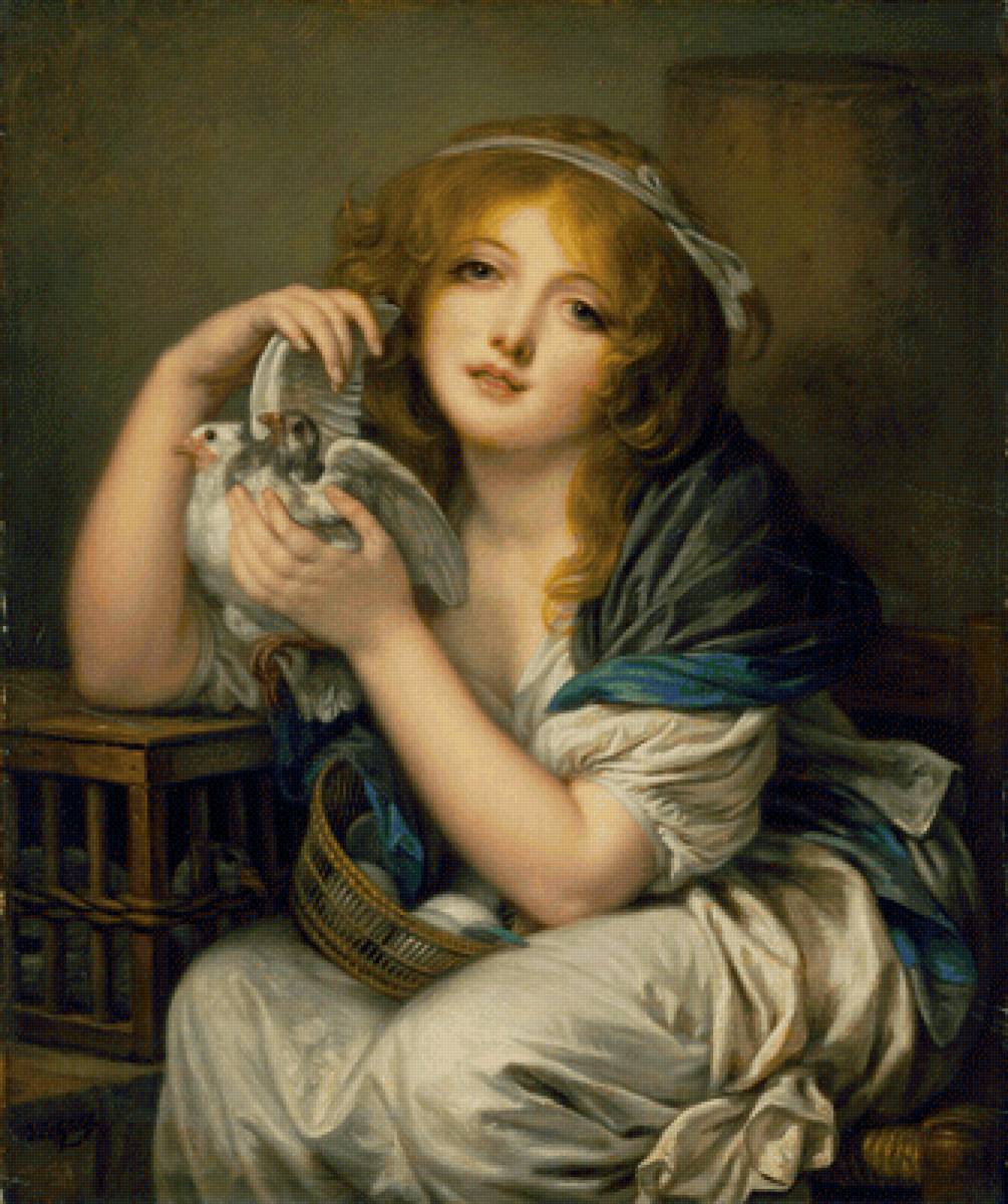 Жан Батист Грез. Девушка с голубями - девушка, портрет, голуби, 19 век, живопись - предпросмотр