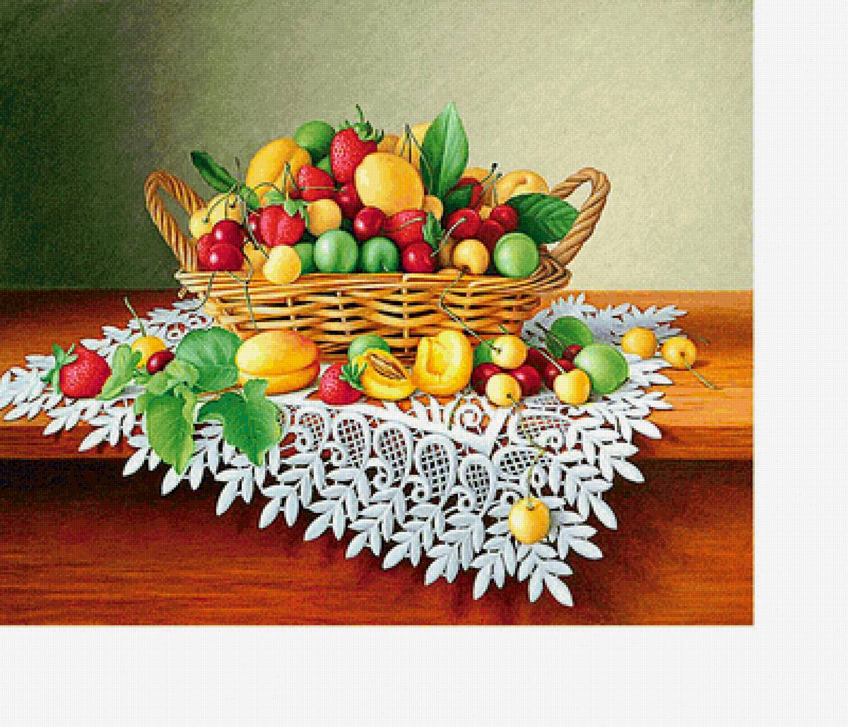 Натюрморт - черешня, сливы, клубника, фрукты, абрикосы - предпросмотр