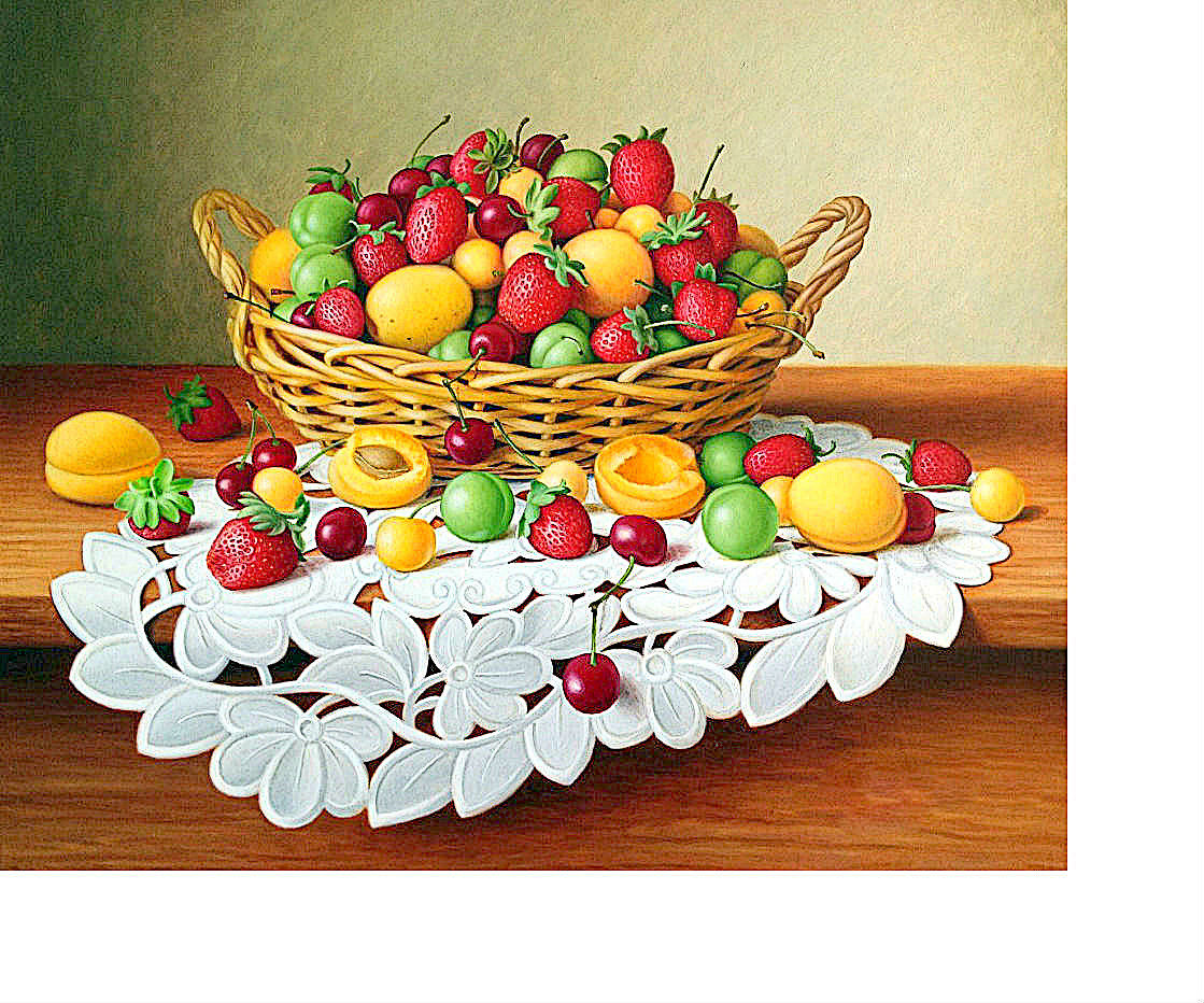 Натюрморт - клубника, черешня, абрикосы, сливы, фрукты - оригинал