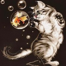 Схема вышивки «Котенок и рыбка»