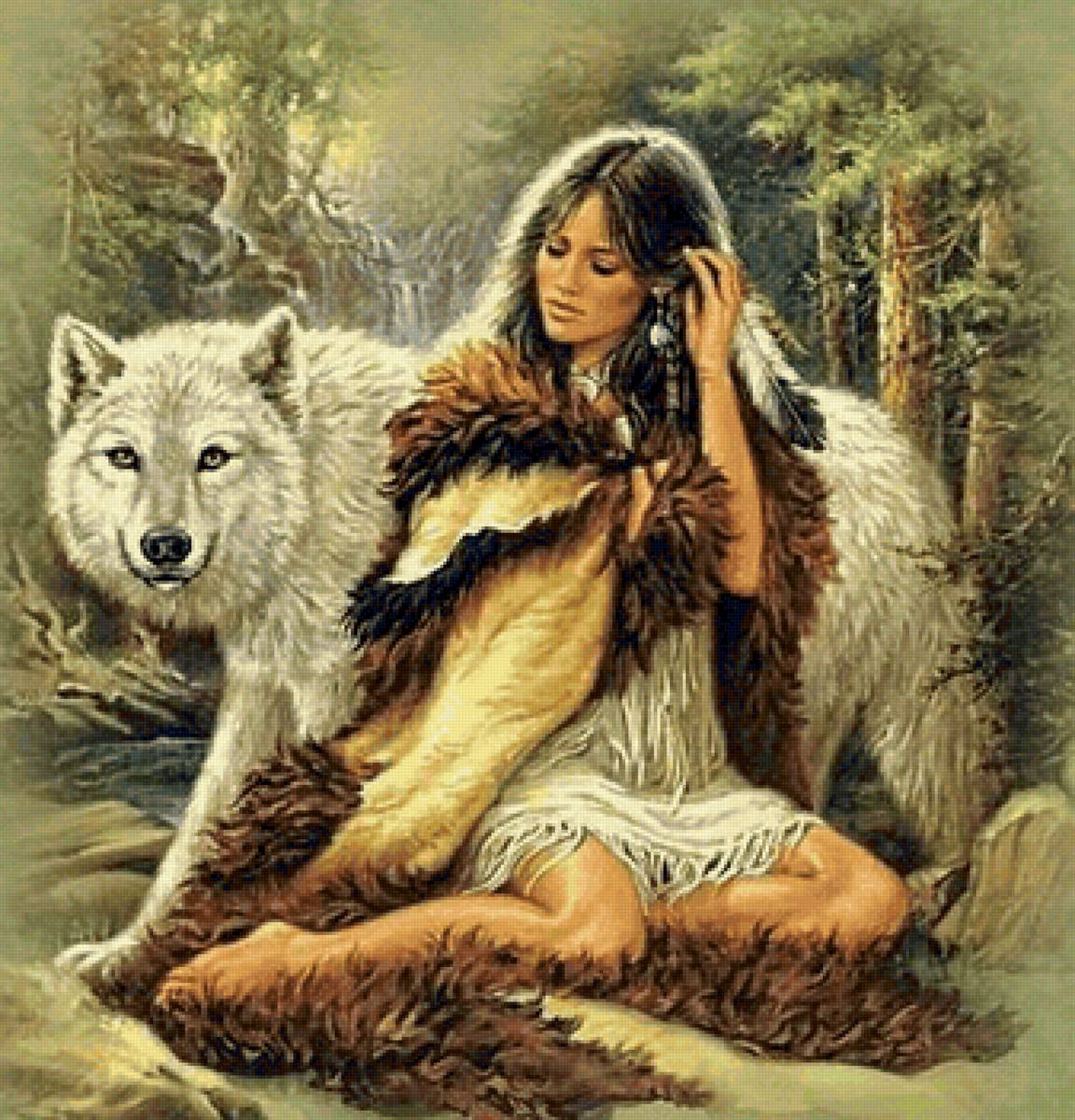 ДЕВУШКА С ВОЛКОМ - индейцы - предпросмотр