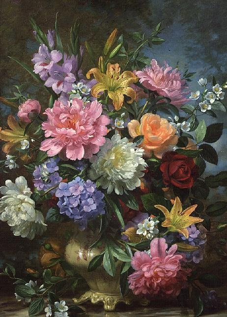 цветы в вазе - розы, хризантемы, ирисы, ваза, цветы, гобелен - оригинал