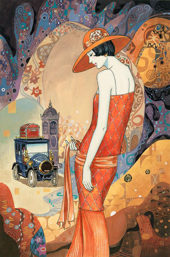 В стиле Арт-Деко - ретро, арт-деко, женщина, авто, девушка, портрет - оригинал