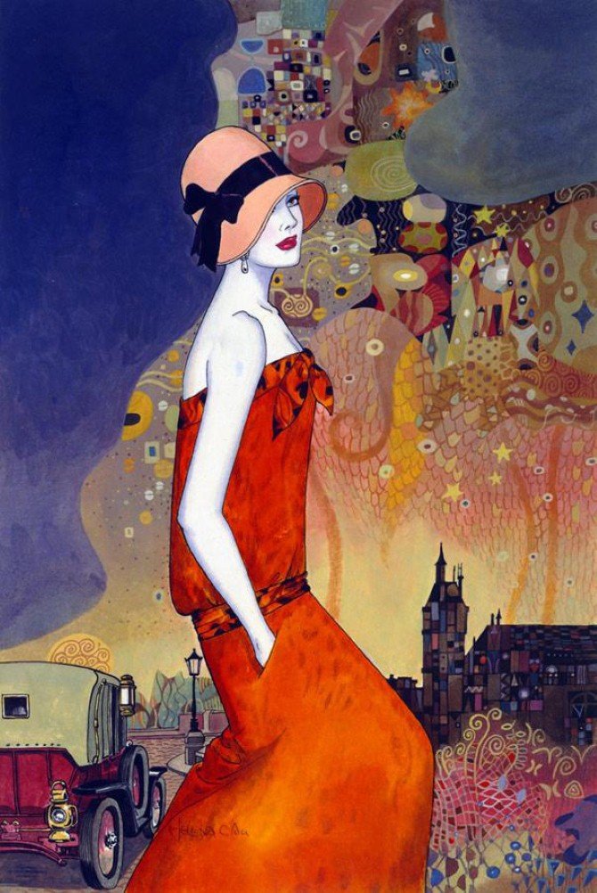 В стиле Арт-Деко 6 - девушка., женщина, арт-деко, ретро, авто, портрет - оригинал