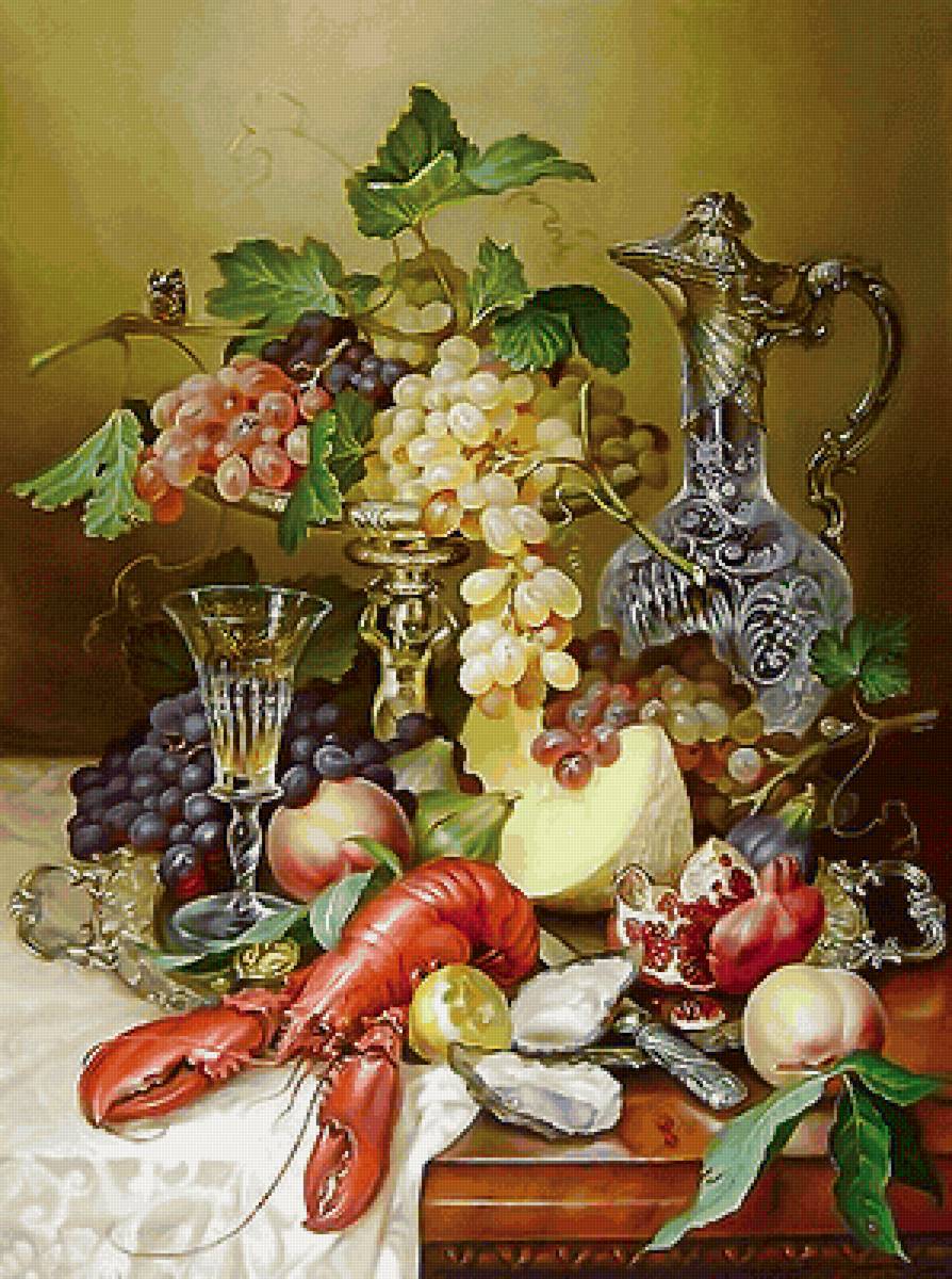 Серия "Натюрморты". - натюрморт, фрукты, виноград, вино - предпросмотр