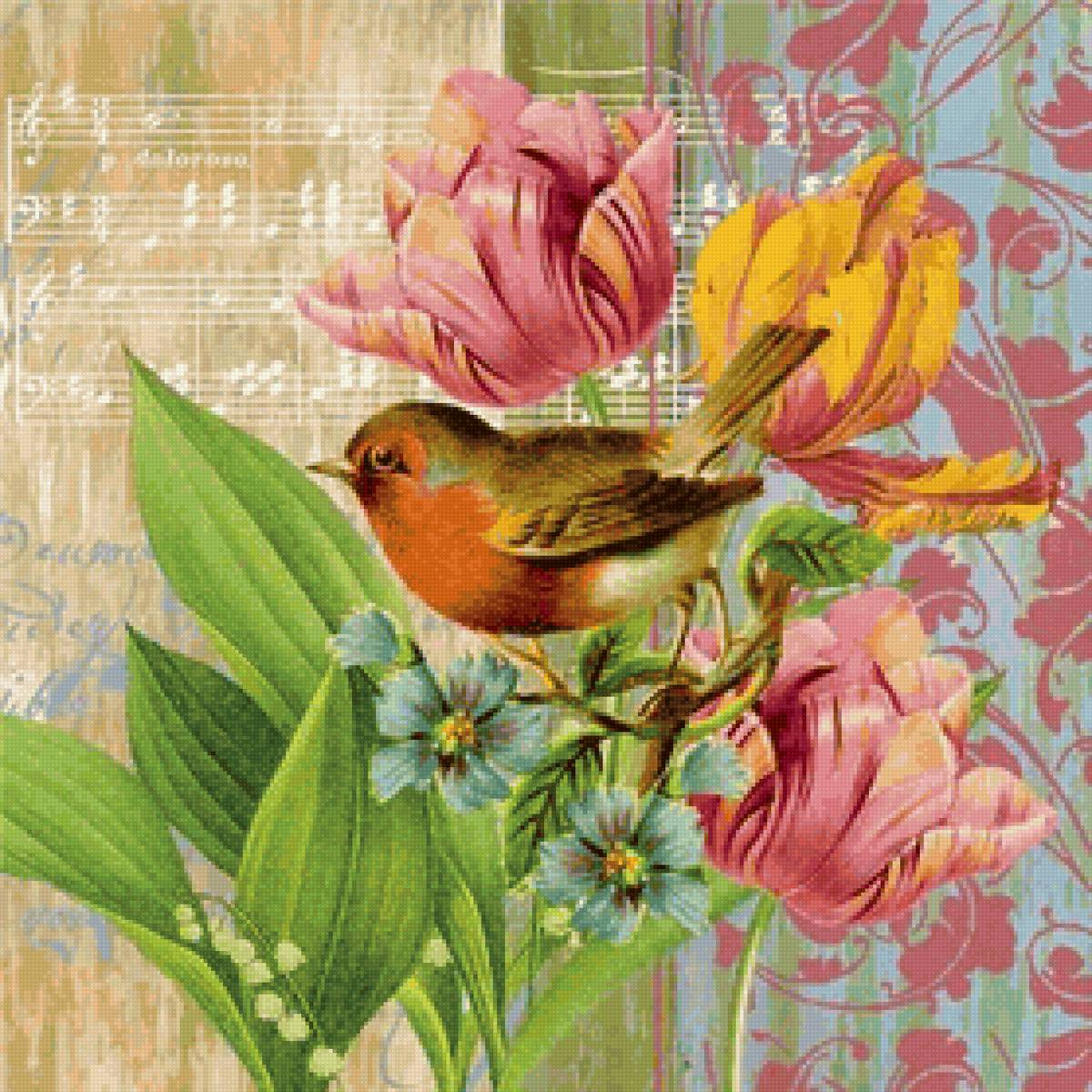 Collage - птицы, цветы - предпросмотр