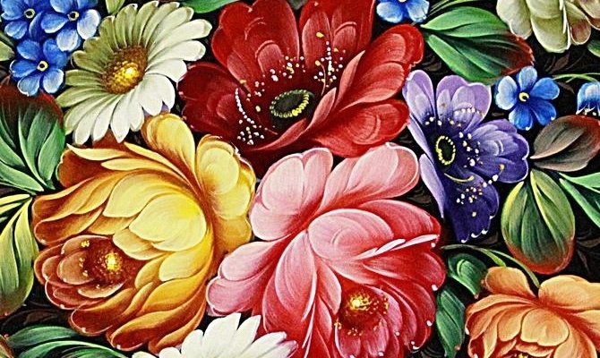 Жостовский мотив 4 - цветы, букет - оригинал