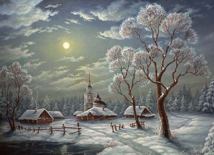 Зимний вечер 2 - природа, зима, лес - оригинал
