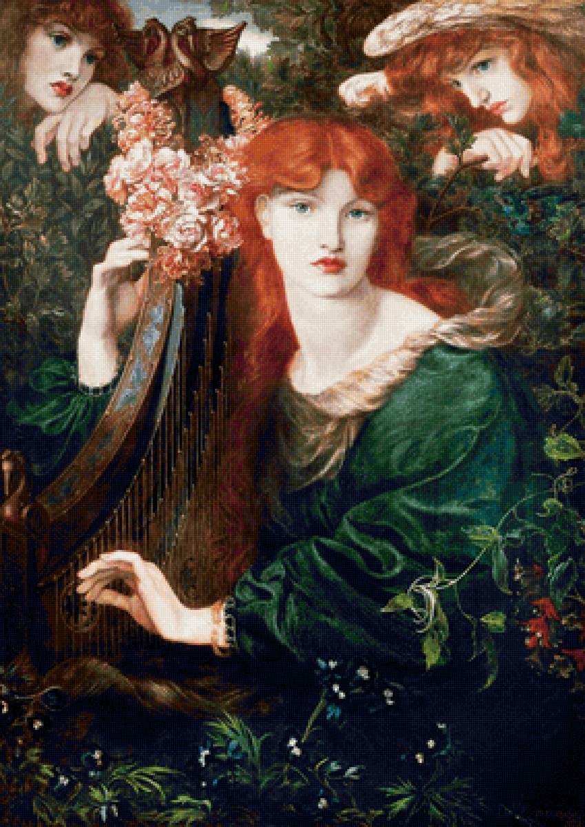 Dante Gabriel Rossetti. Гирландата - девушка, портрет, 19 век, прерафаэлиты, живопись - предпросмотр