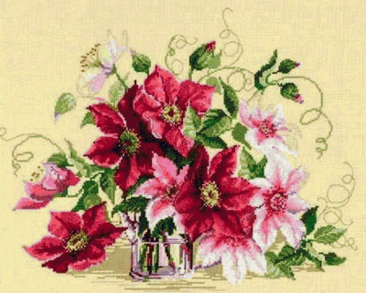 Клематисы - букет, цветы - предпросмотр