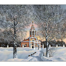 Схема вышивки «Зимний пейзаж с церковью.»