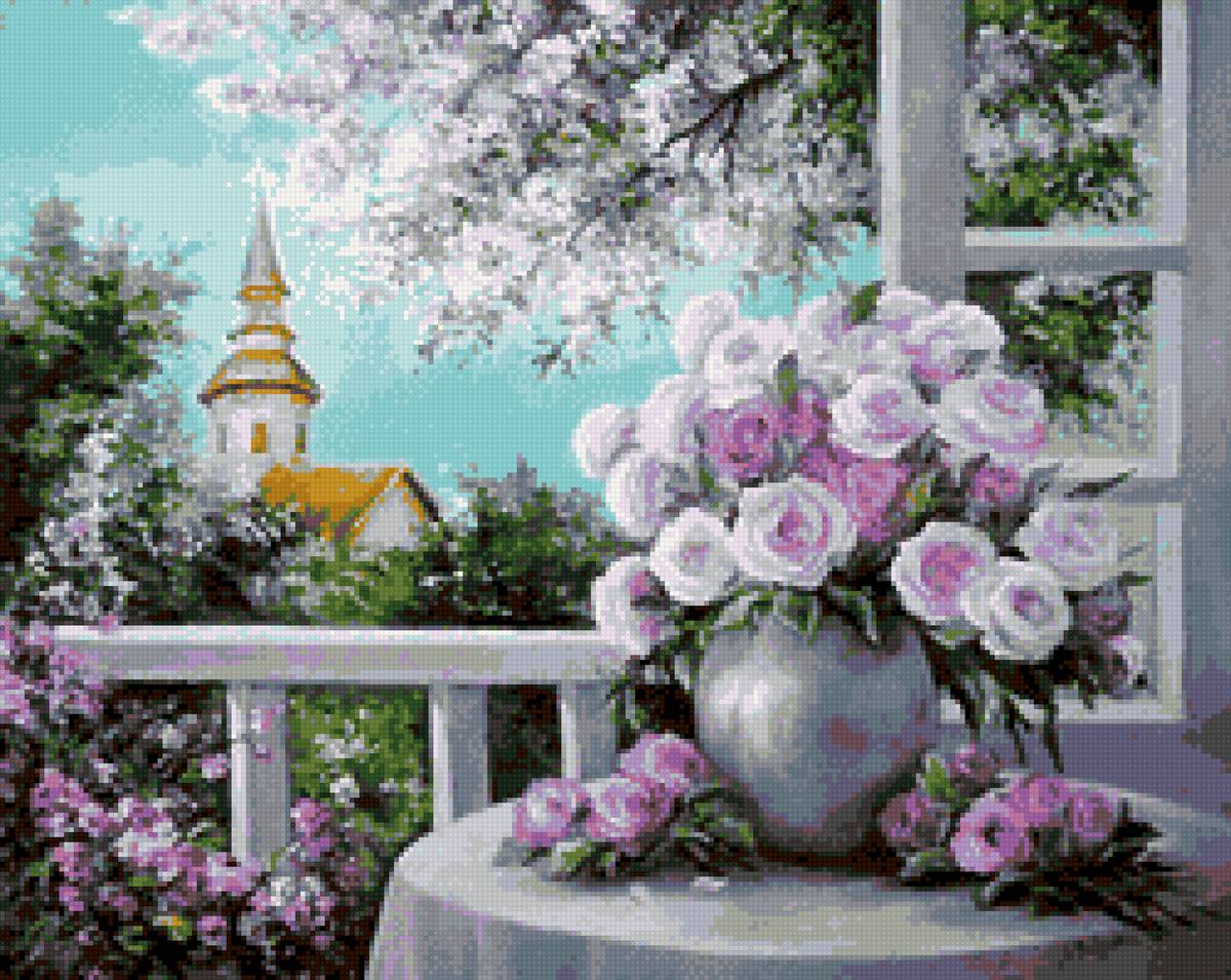 пейзаж с  розами - розы. пейзаж, букет - предпросмотр