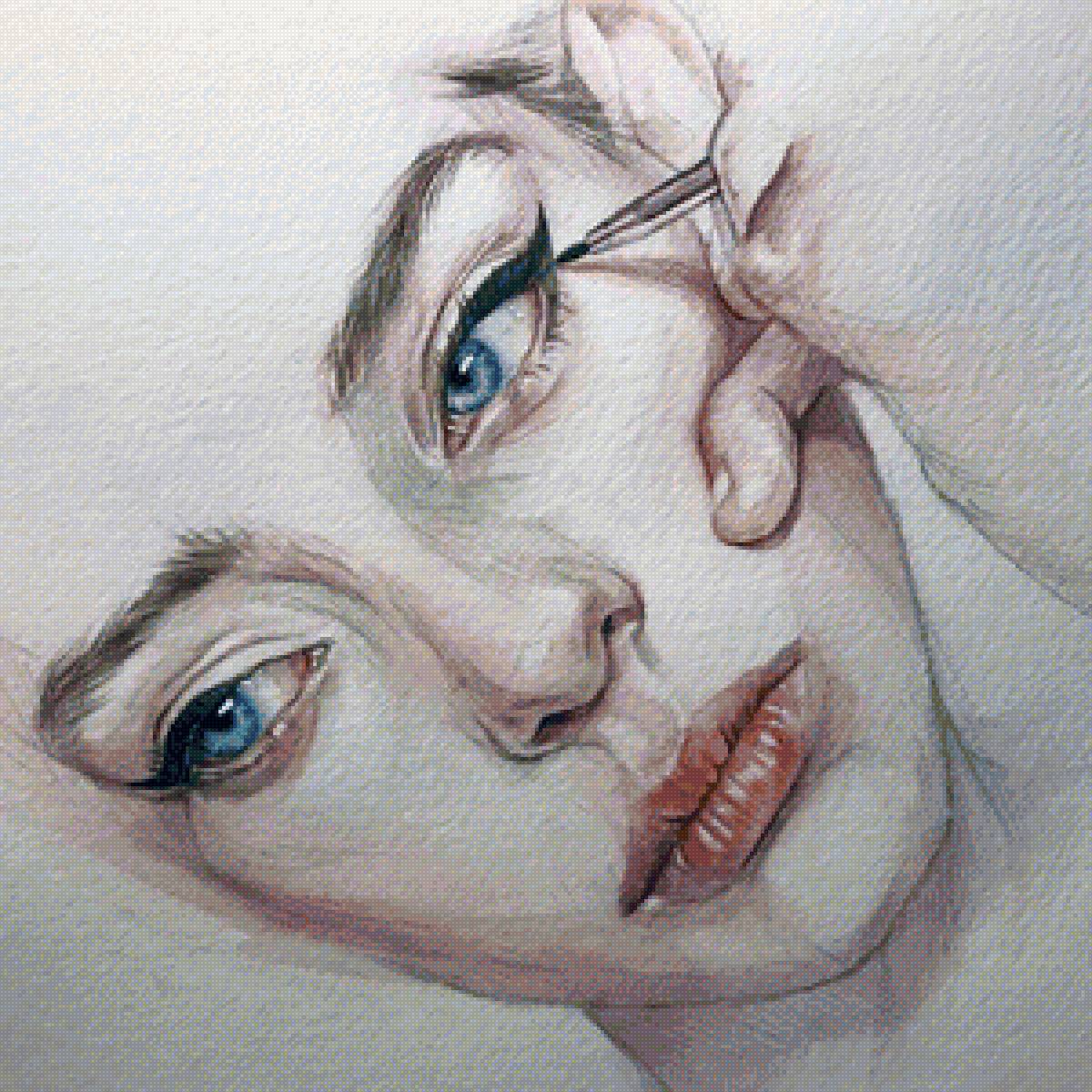 Девушка с подводкой - макияж, девушка, голубые глаза, рисунок - предпросмотр