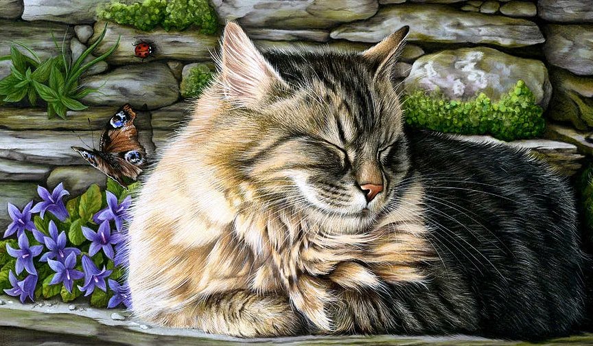 На завалинке. Художник Ирина Гармашова - кот, животные - оригинал