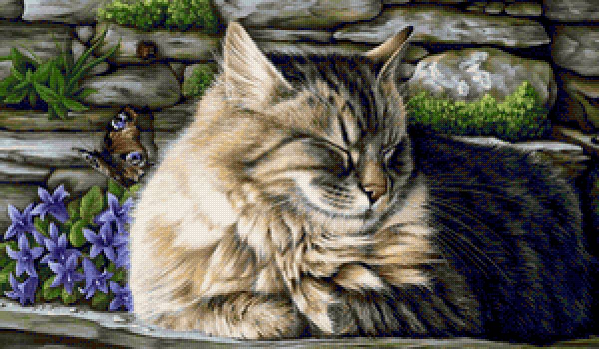 На завалинке. Художник Ирина Гармашова - кот, животные - предпросмотр