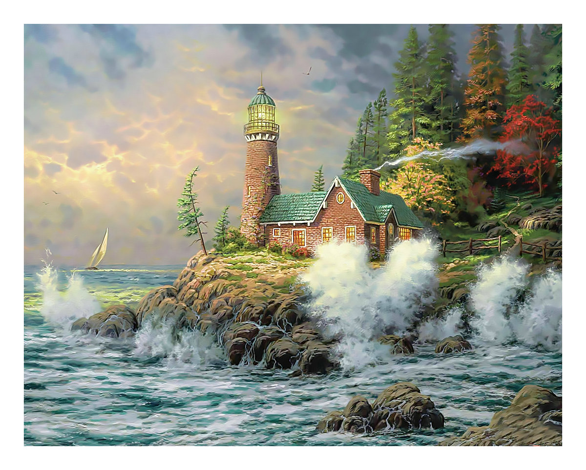 Маяк. - живопись, пейзаж, маяк, волны, море, природа, шторм - оригинал