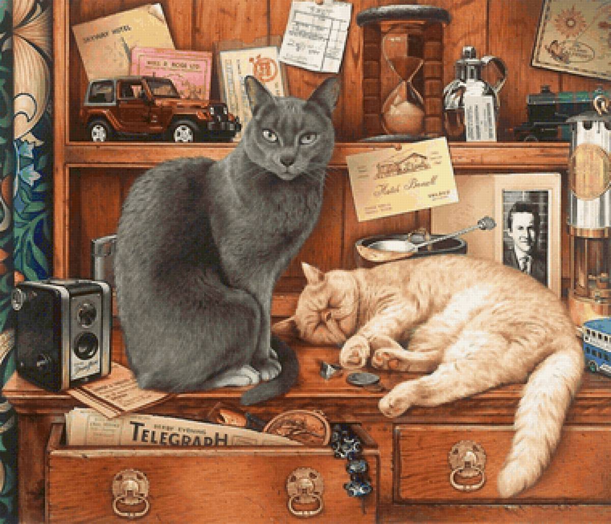 на шкафу - коты, шкаф - предпросмотр