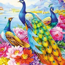 Схема вышивки «Павлины»