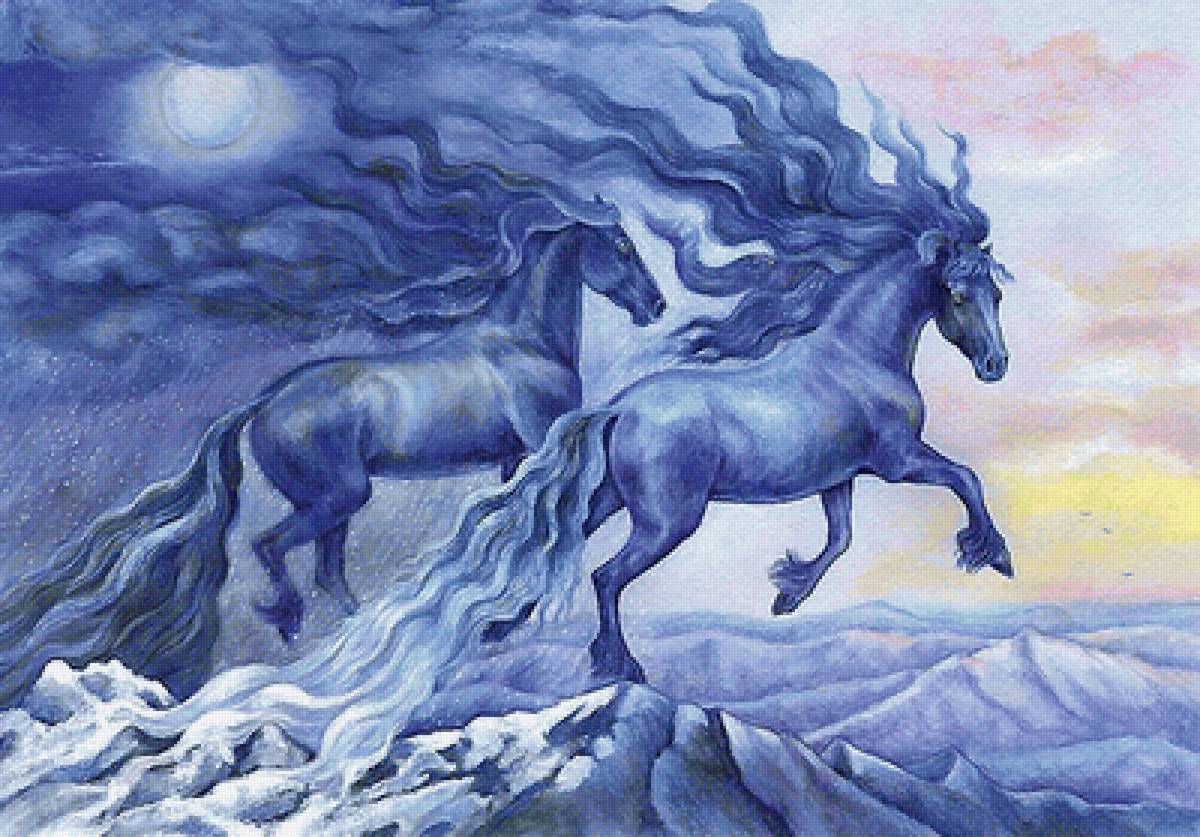 кони - облака, горы, кони - предпросмотр